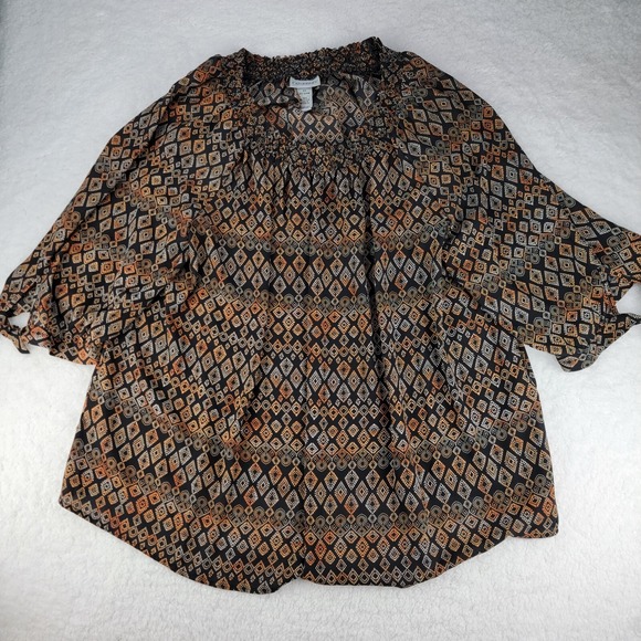 Catherines Top Womens 2X 22/24W 3/4 Sleeve Blouse All Over Geometric Shapes - Picture 2 of 9